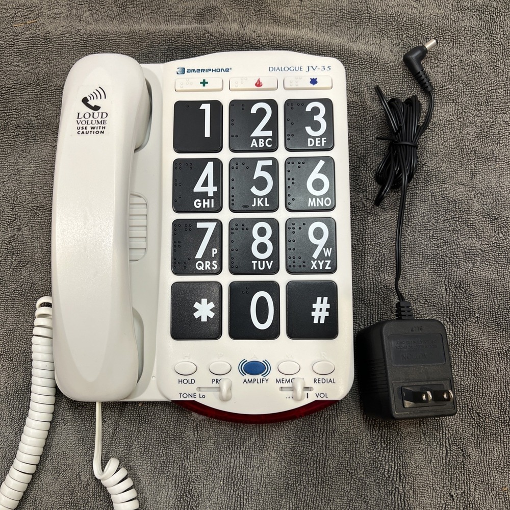 Ameriphone DialogueJV-35  Telephone  Amplified Volume Big Buttons Braille Lights